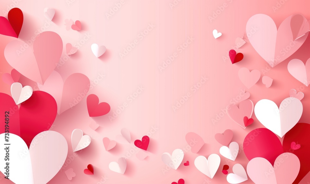 Heart-shaped paper elements flying on pink background. Love vector symbols for Happy Women's, Mothers, Valentine's Day, birthday card design