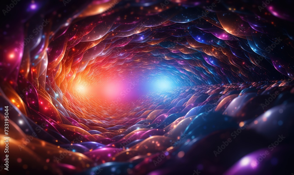 Obraz premium tunnel through spacetime This image captures the moment matter and energy cross the event horizon, entering a wormhole like tunnel that connects the parent universe to the newly spawned universe
