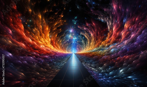 tunnel through spacetime This image captures the moment matter and energy cross the event horizon, entering a wormhole 
like tunnel that connects the parent universe to the newly spawned universe photo