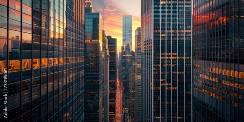 sunset in a big city skyscrapers Generative AI