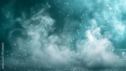 A silver glittery smoke isolated on a teal background. The smoke looks like a star, sparkling and magical everything it twinkles. 