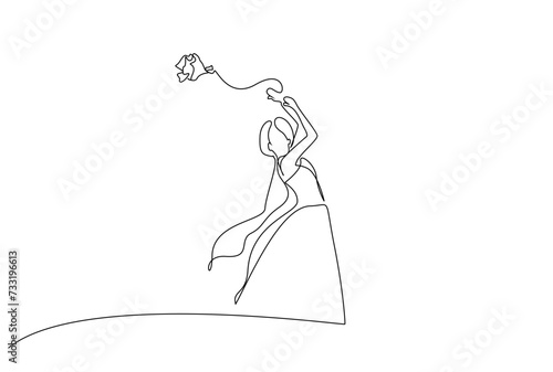 woman bride ceremony flower throw happiness one line art design