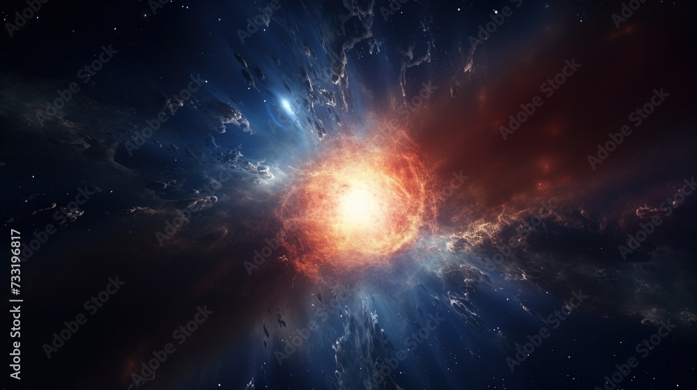 Fototapeta premium Scientific concept of imaging a supernova explosion in deep space. Sci-fi abstract background. Generative AI