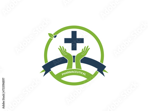 Medical care icon logo vector. Healthcare and Pharmacy Logo Design and Icon Template. Modern Healthcare Symbol Pharmacy Icon. Geometric Shapes Cross Sign Cutout Style. Flat Vector Logo Design Element.