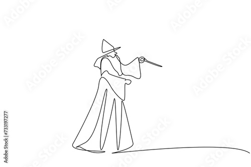 old wizard man person character wand stick one line art design