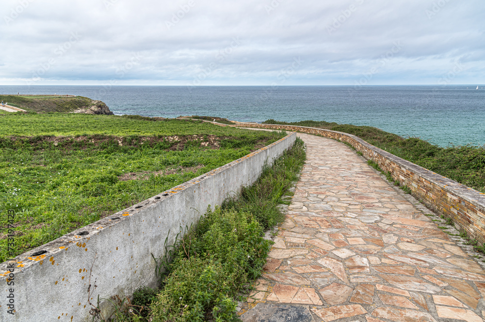 Footpath on the shores of the Cantabrian Sea in Foz, Spain