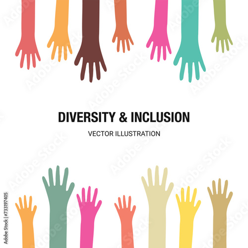 Belonging and inclusion concept as a symbol of acceptance and integration with diversity and support of different cultures as diverse races and unity symbol holding hands together. Vector illustration
