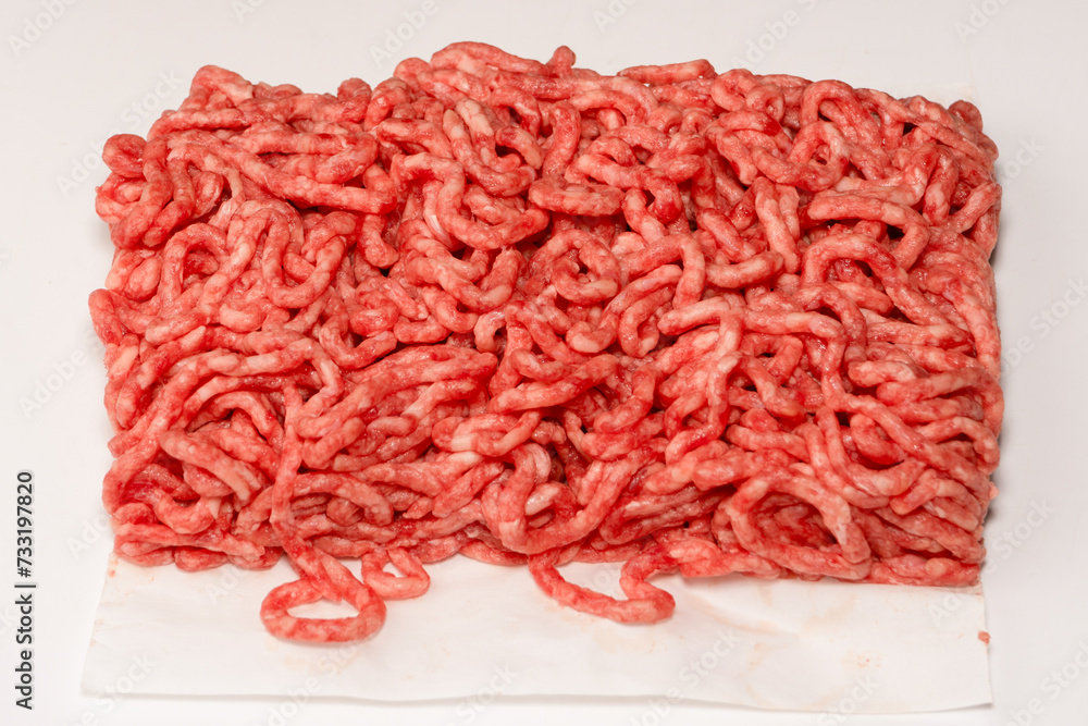 Raw minced beef close-up, top view. Raw minced beef close-up, top view.