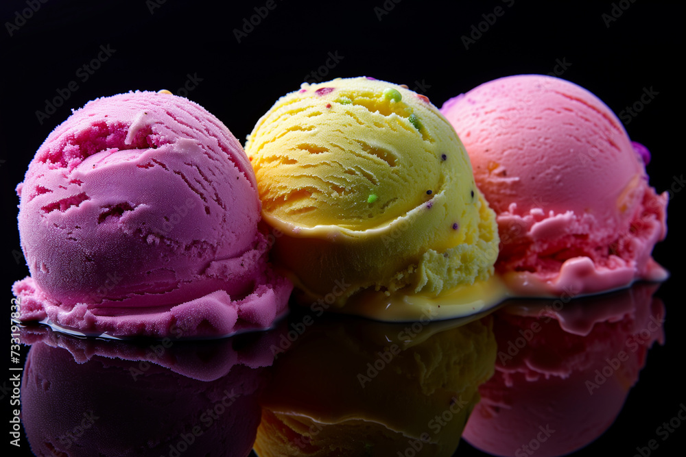 scoops of ice cream cone on black background scoops of ice cream cone on black background