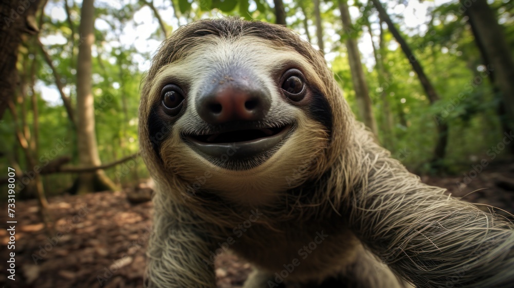 Naklejka premium Close-up selfie portrait of a sloth.