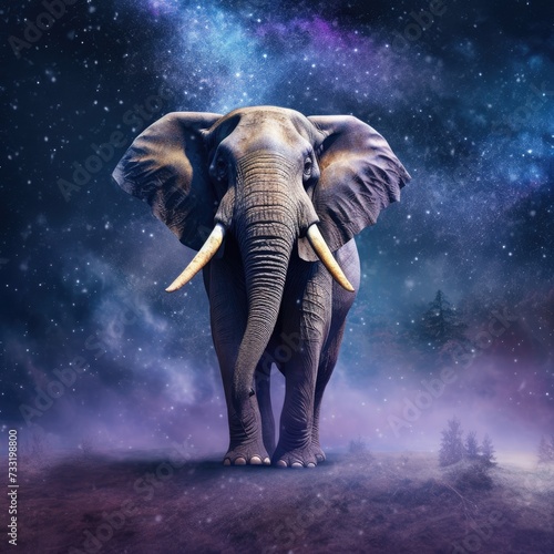  Majestic Elephant by the Shore: Moonlit Sky and Water Backdrop   © hisilly