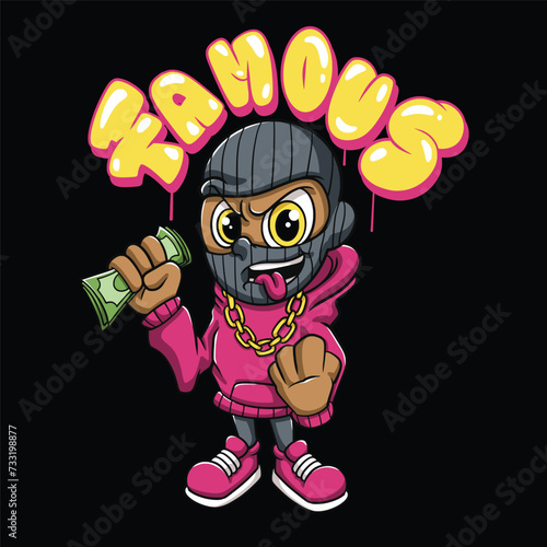 Balaclava Rich Streetwear Graffiti Cartoon illustration. Vector graphic for t-shirt