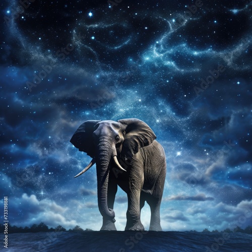  Majestic Elephant by the Shore: Moonlit Sky and Water Backdrop