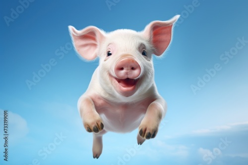 Happy pig jumping and having fun.