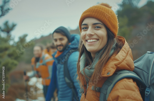 friends hiking through the woods