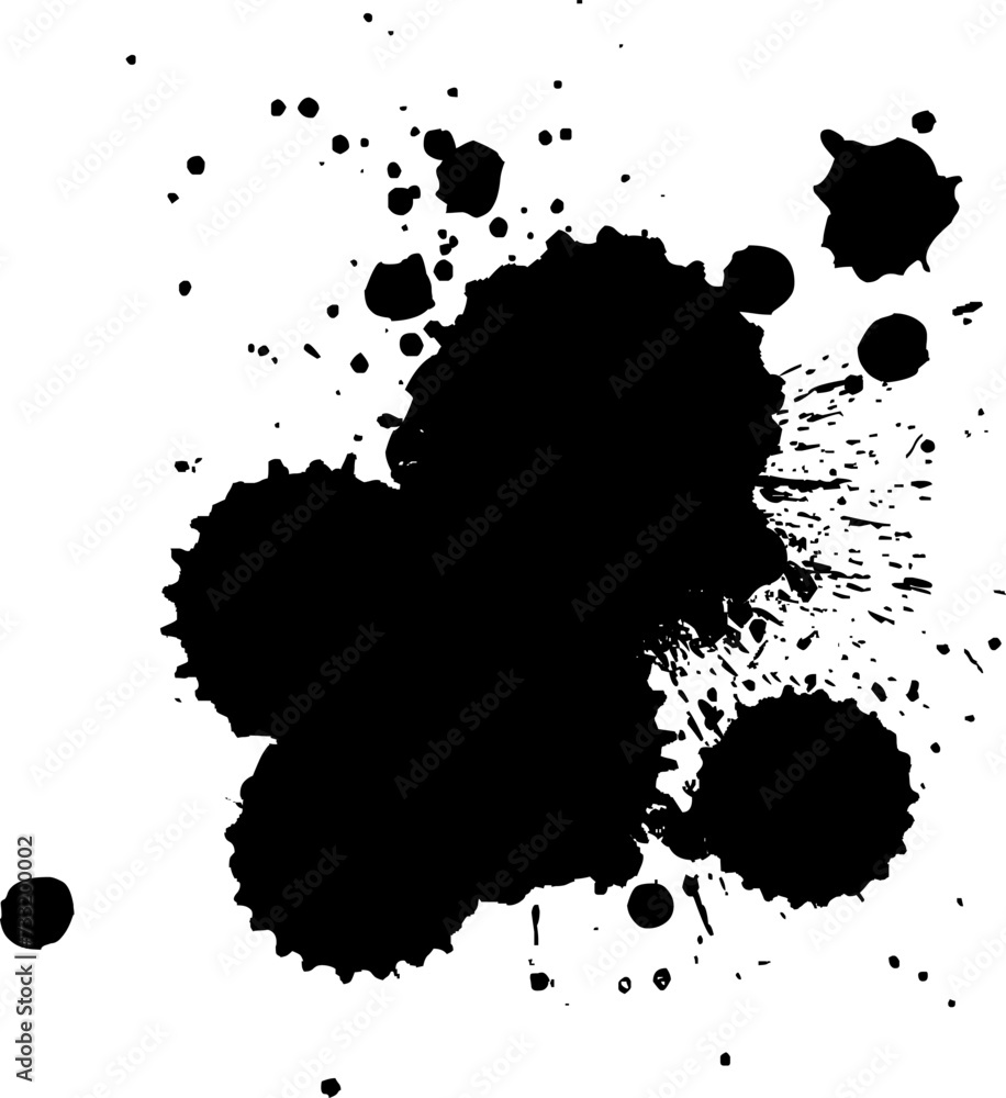 black ink painting splatter splash on white background