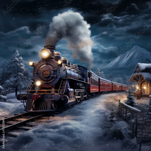 vintage steam train during winter time