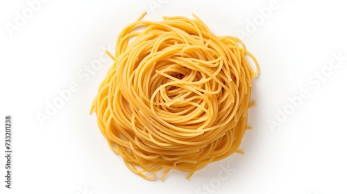 Spaghetti pasta isolated on white, from above. copy space for text.