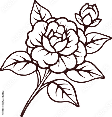 Camellia flower Line art vector illustration suitable for floral designs  botanical prints  themed graphics nature inspired. Vibrant and versatile graphic for various visual and creative purposes
