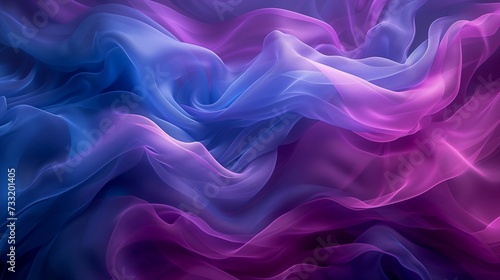 Iridescent ribbons of metallic silver, electric blue, and celestial violet smoke gracefully unfolding against a deep maroon background, creating a luminous and captivating abstract tableau. 
