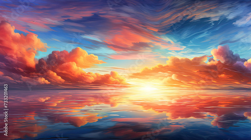 Blazing Sunset Horizon Lines background Ai Generative © SK