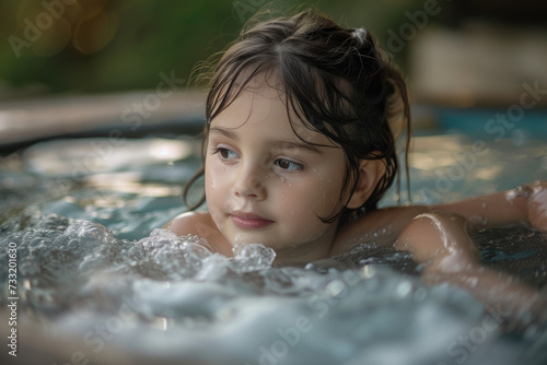 little girl is enjoying in hot tub