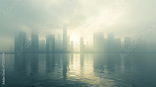 A city with its skyscrapers being shown in front of water.