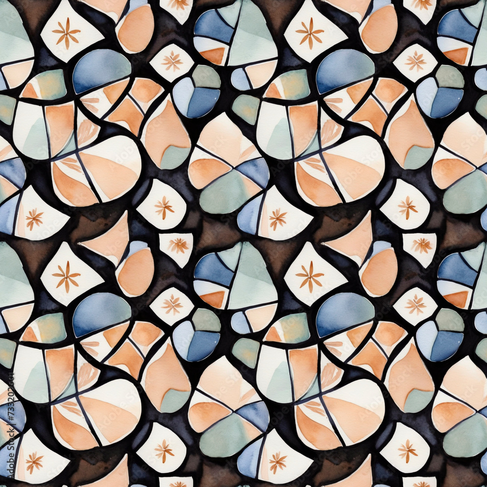 Natural organic tile design with geometric pattern painted in watercolor. seamless pattern Natural organic tile design with geometric pattern painted in watercolor. seamless pattern