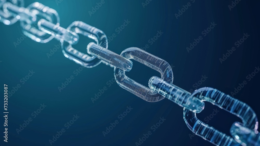 Symbol of communication, security, internet safety, collaboration, in isolation from an abstract vector chain. Wireframe chain element isolated on blue background. Blockchain technology, link Symbol of communication, security, internet safety, collaboration, in isolation from an abstract vector chain. Wireframe chain element isolated on blue background. Blockchain technology, link