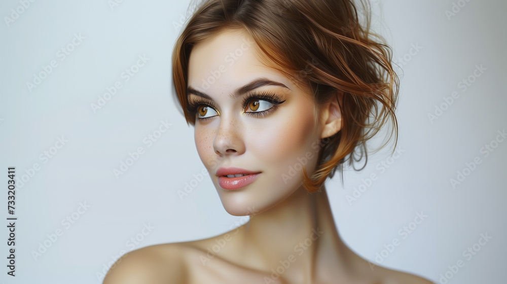 Smiling beauty woman With short hair on isolated white background. Beauty shoot. Smiling beauty woman With short hair on isolated white background. Beauty shoot.