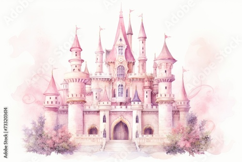 Princess castle in a fairytale style, a wonderful cute princess castle in a fairytale style, pink design. Ai generated