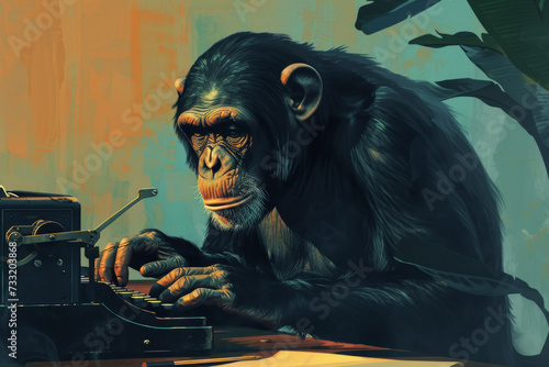 Monkey typing on a typewriter.