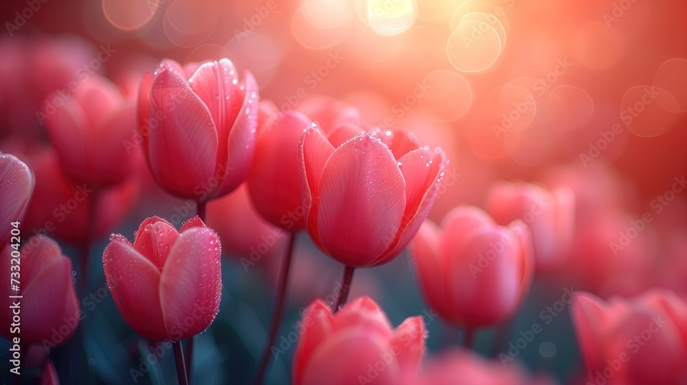 Tło z różowych tulipanów w stylu bokeh - obrazy, fototapety, plakaty 