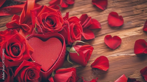 Serce w kształcie pudełka otoczone czerwonymi różami