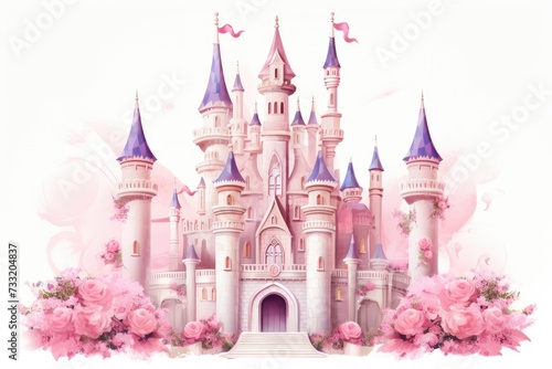 A wonderful cute princess castle in a fairytale style, a wonderful cute princess castle in a fairytale style, pink design. Ai generated