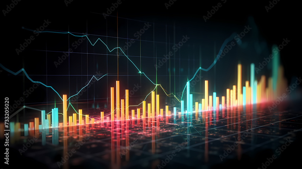 Stock market chart background, financial forecast illustration with glowing trend lines Stock market chart background, financial forecast illustration with glowing trend lines