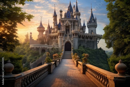 A wonderful cute princess castle in a fairytale style, a wonderful cute princess castle in a fairytale style. Ai generated photo