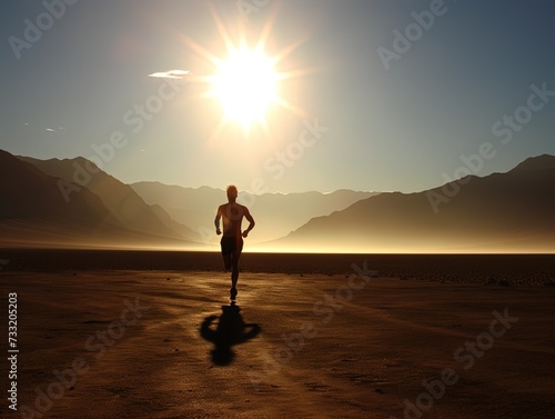 silhouette of a man runing badwater 100 mile run, Generative AI photo