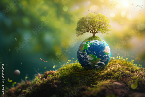 World environment and Earth Day concept with globe and eco friendly enviroment.