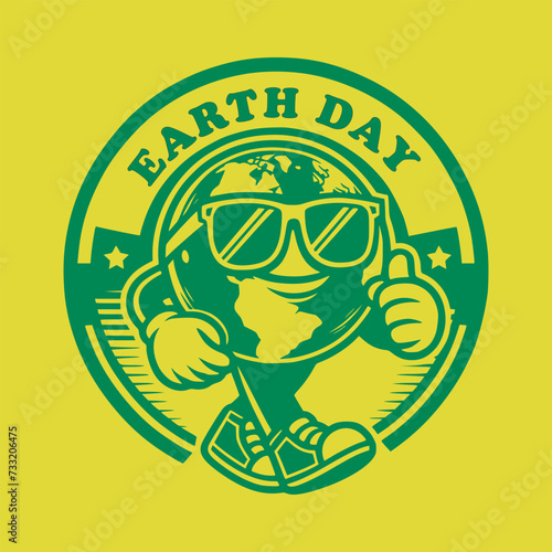 Fototapeta Naklejka Na Ścianę i Meble -  retro art earth day mascot walking wearing sun glasses vector illustration