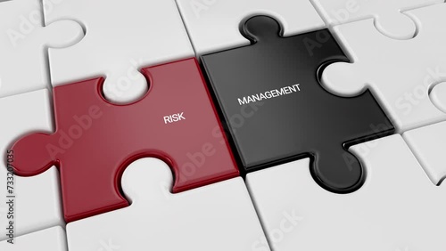 Risk Management puzzle. Business risk assessment. Falling down shaking puzzle. Shake up the Risk Management.Red black white colors. photo