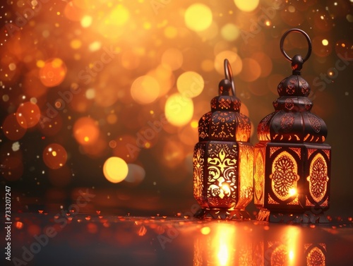 Ramadan traditional lamps on abstract glow bokeh background ramadan lantern of muslim festive 