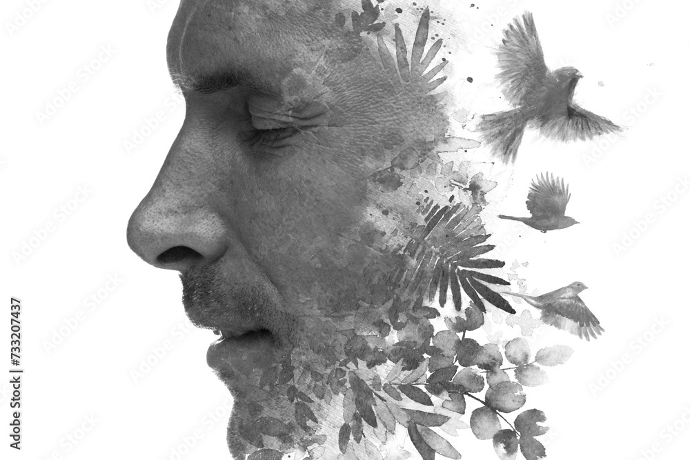 An artistic male profile double exposure paintography portrait An artistic male profile double exposure paintography portrait