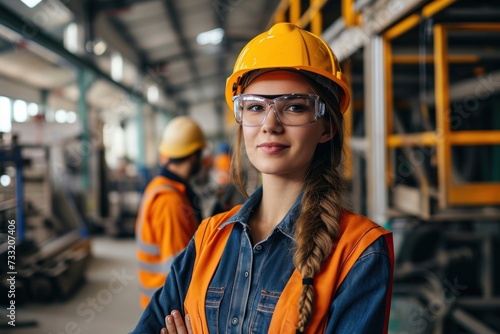 Portrait of Industry maintenance engineer woman wearing uniform and safety hard hat on factory station. Industry, Engineer, construction concept, Generative AI  © Stock Artistry