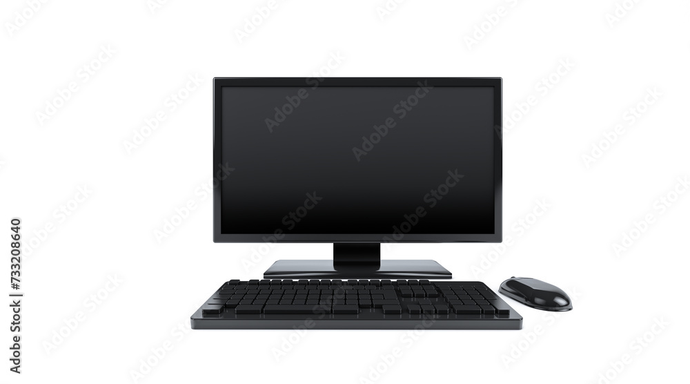 3D Rendering, Close up realistic black computer desktop set, technology and internet equipment mock up design, isolated on white background. 3D Rendering, Close up realistic black computer desktop set, technology and internet equipment mock up design, isolated on white background.
