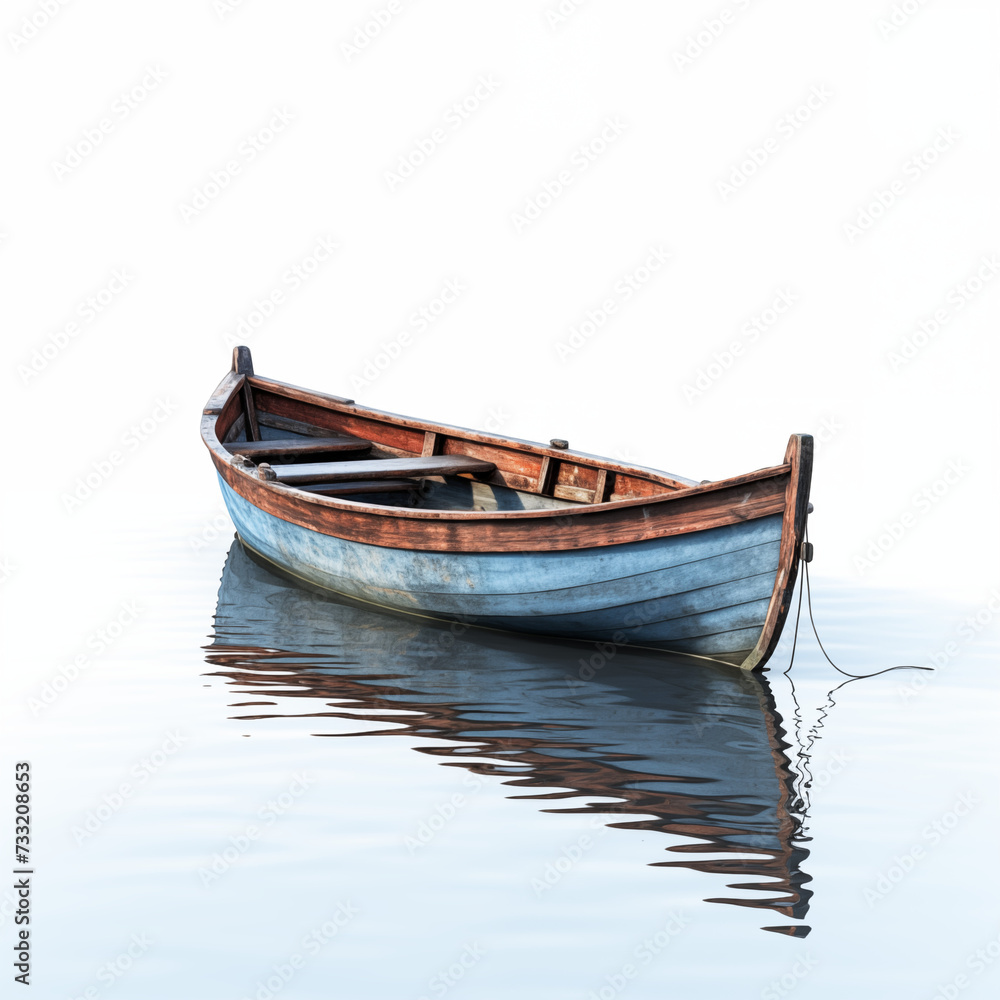 Obraz premium Boat with water reflection, isolated on white background