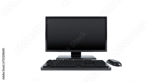 3D Rendering, Close up realistic black computer desktop set, technology and internet equipment mock up design, isolated on white background.