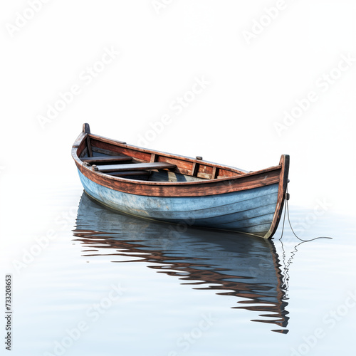 Boat with water reflection, isolated on white background