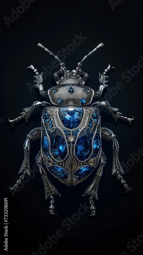 Blue bug made out of sapphire and silver, black background © leriostereo