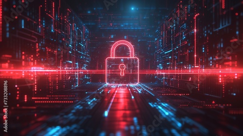 Cybersecurity Padlock  Digital Lock on Technology Network Data Protection Background  generative ai